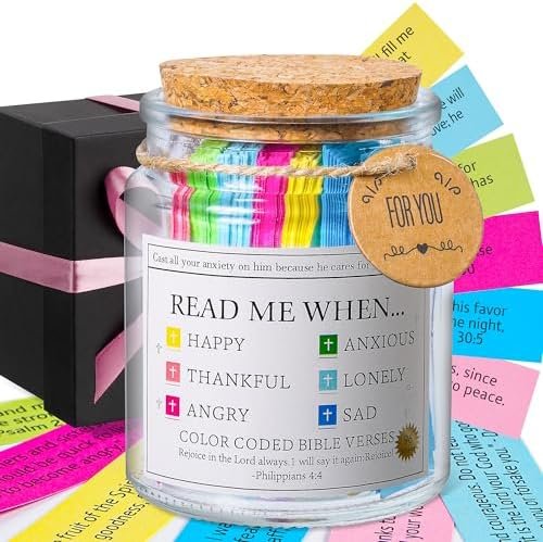 Bible Verse Jar, Read Me When Bible Verses Jar for Daily Encouragement - Christian Gifts for Women, Mothers Day Gift for Mom, Birthday Gifts, Graduation Gift, Prayer Cards With A 48-inch Ribbon Bow