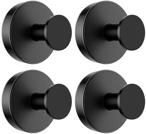 BKV Suction Cup Hooks for Glass Window,Removable Shower Hooks for Inside Shower,Metal Towel Hooks for Bathrooms,4 Pack(Black) | for Glass Window